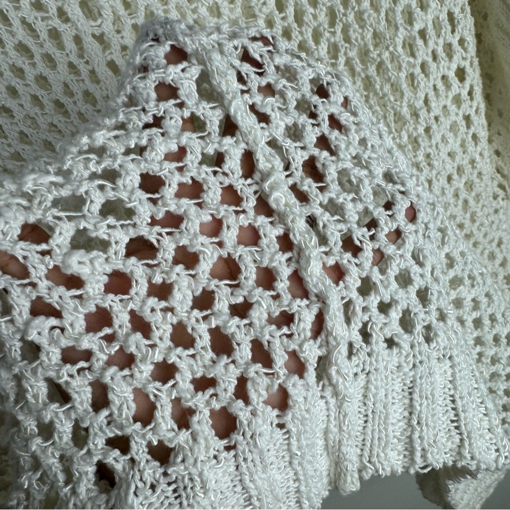 ANN TAYLOR Open Stitch Knit Sweater Tee in Off White Size Medium Boho Y2K - Picture 6 of 8